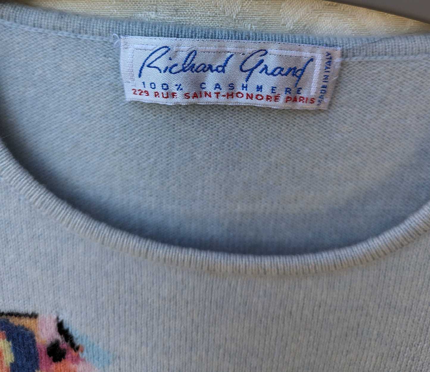Richard Grand Paris 100% Cashmere Sky Blue Sweater Fish Print Size Small