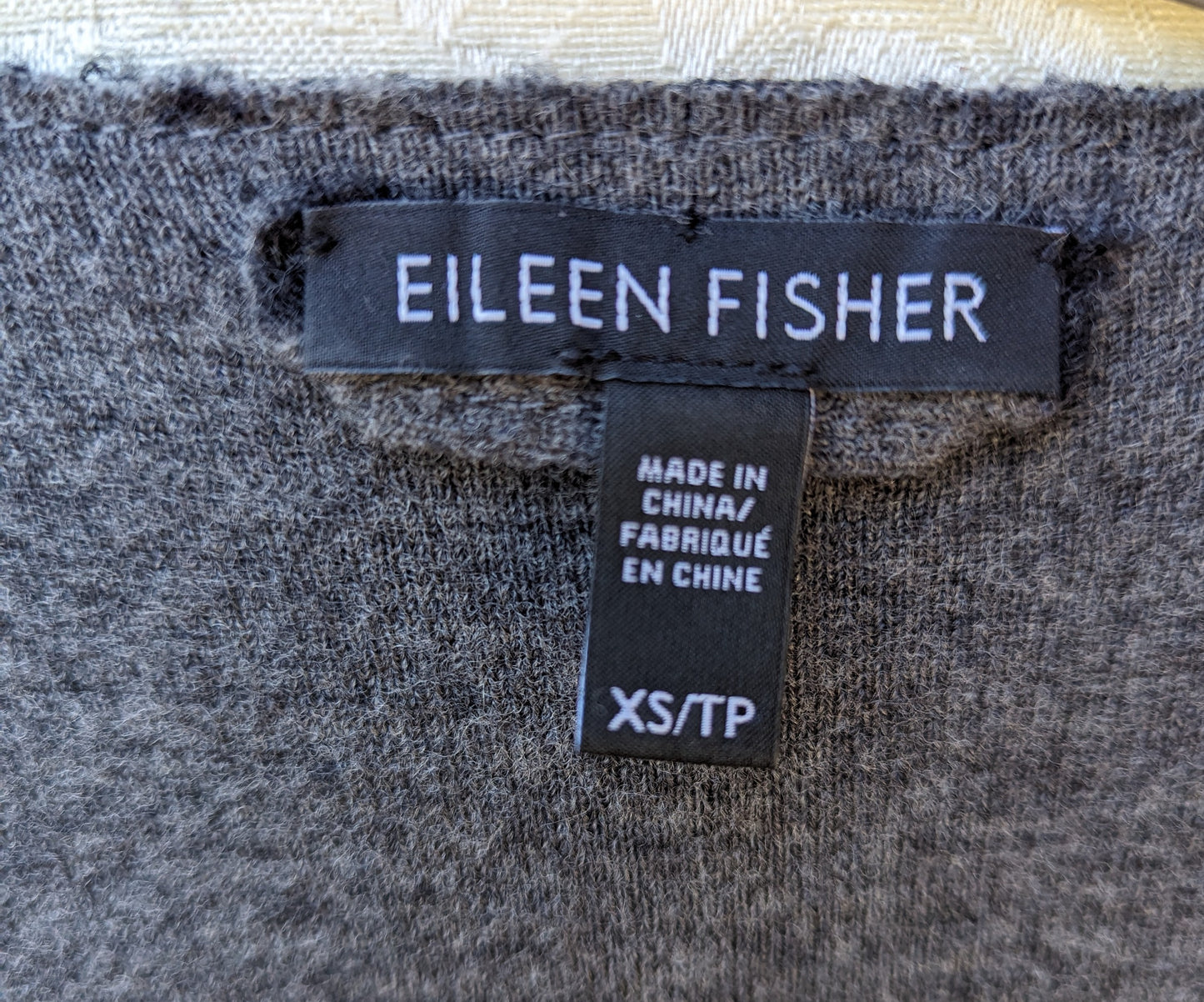 Eileen Fisher Open Front Gray Cardigan Handkerchief Hem Size XS Petite