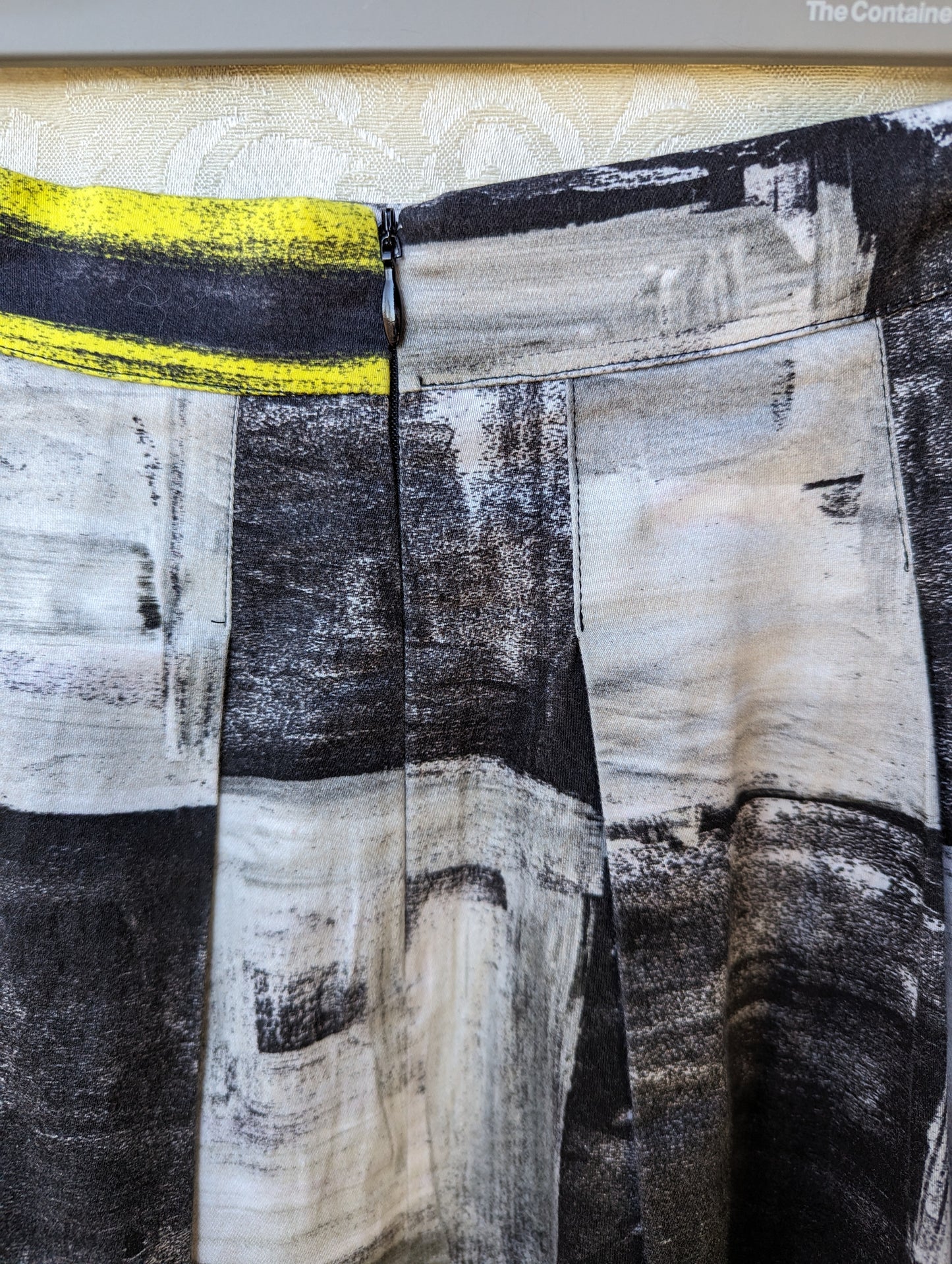 D. Exterior ITALY Black White Yellow Abstract Cotton Blend Flare A Line Skirt