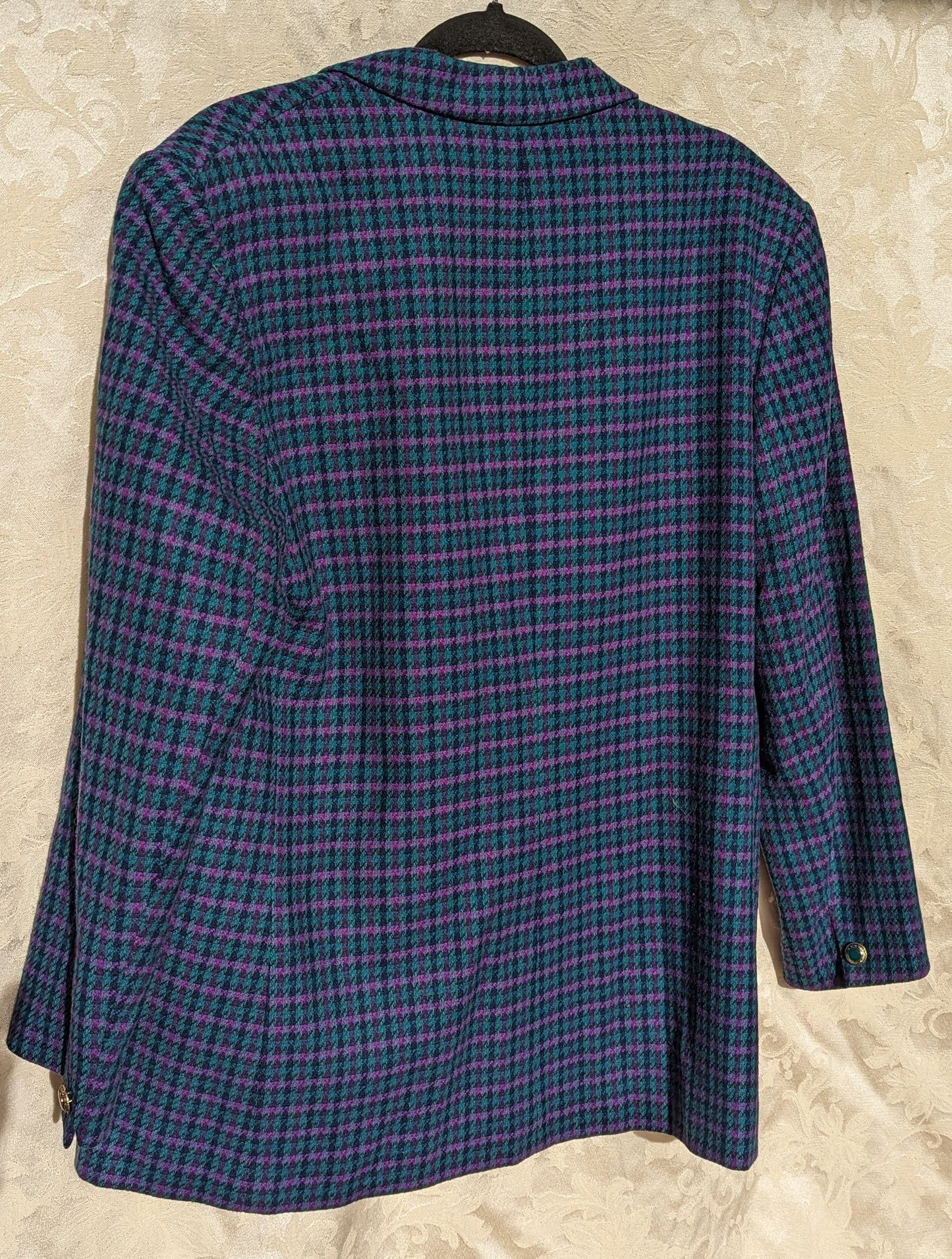 Vintage Pendleton Purple Green Black Houndstooth USA made 100% Wool Blazer Large
