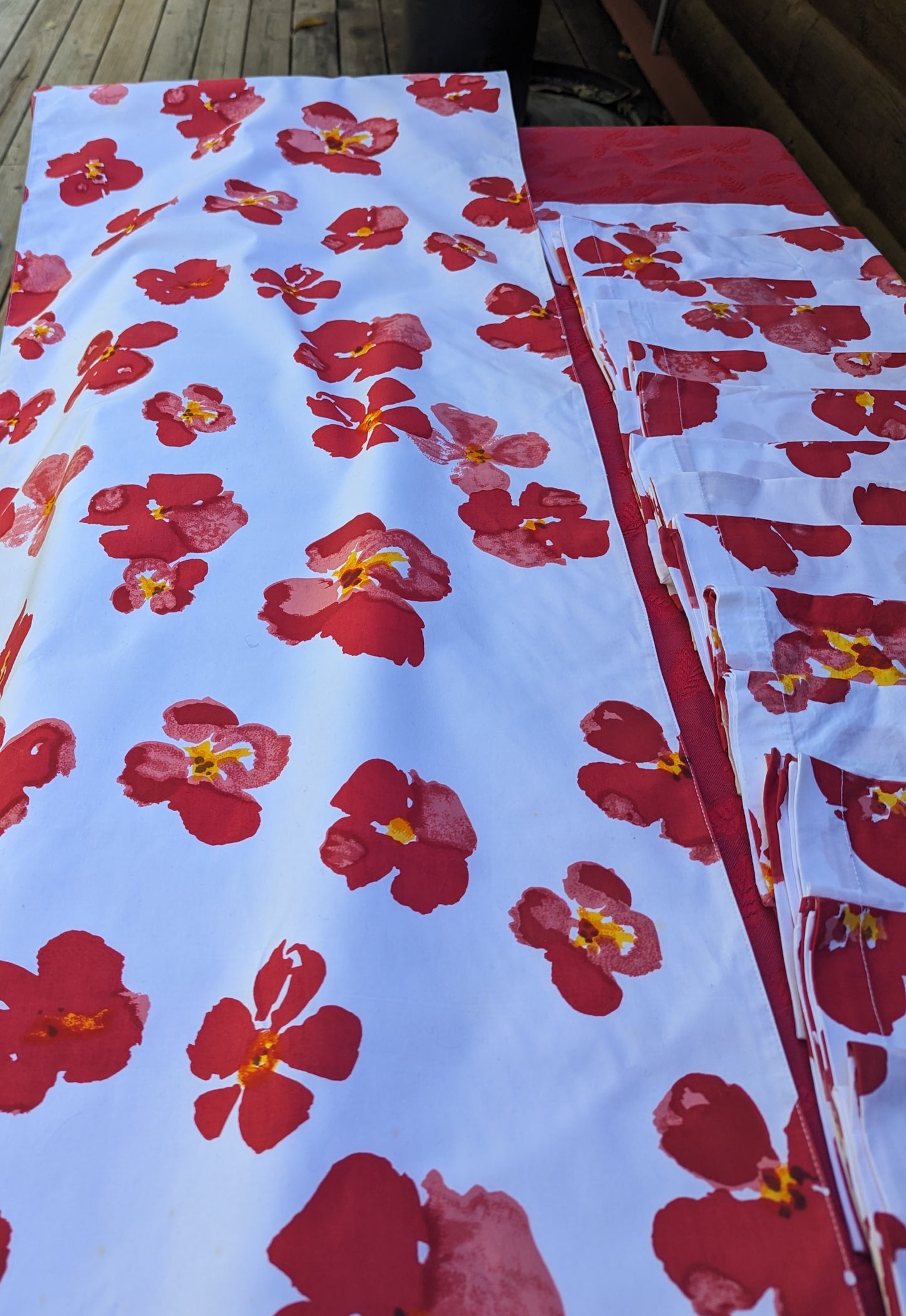 Vintage Pottery Barn Poppy Botanical Table Runner 18" x 70" & 12 Cloth Napkins