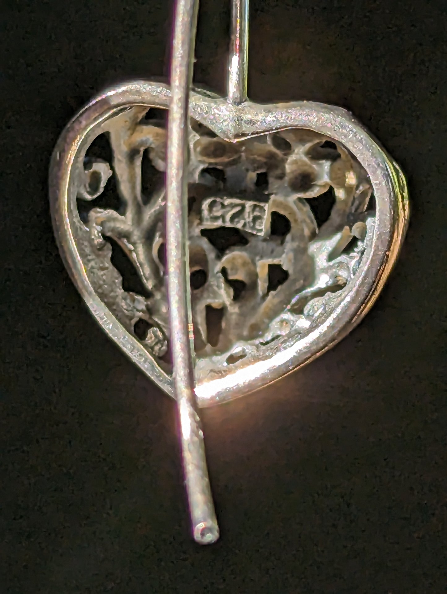 Vintage Sterling Silver Heart Filigree Dangle Earrings