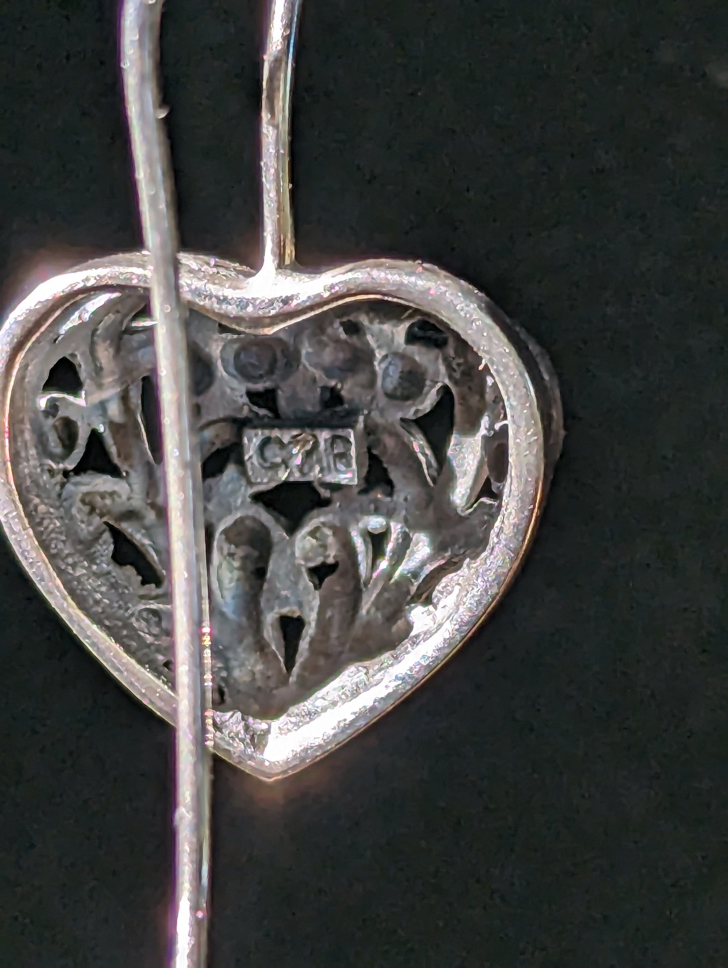 Vintage Sterling Silver Heart Filigree Dangle Earrings