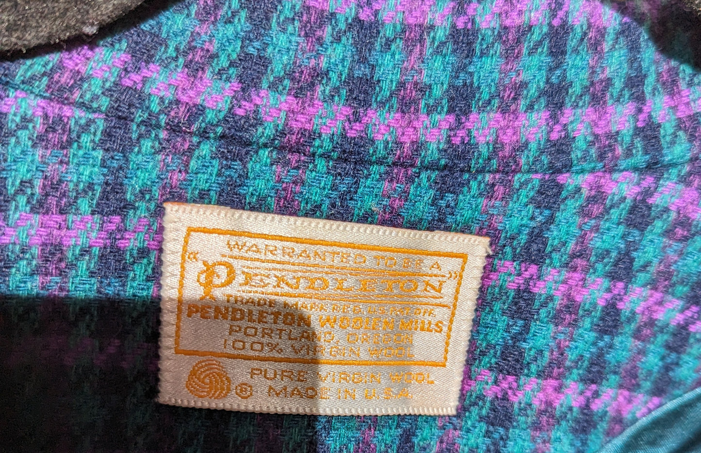Vintage Pendleton Purple Green Black Houndstooth USA made 100% Wool Blazer Large