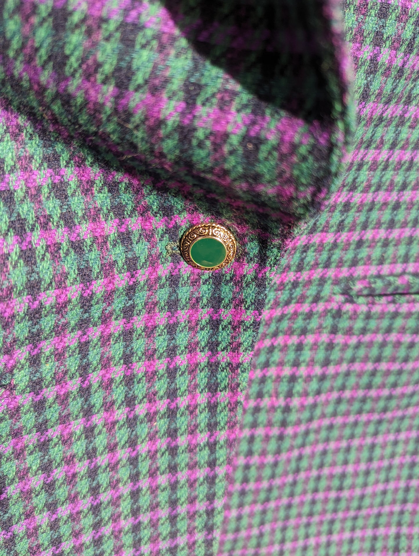 Vintage Pendleton Purple Green Black Houndstooth USA made 100% Wool Blazer Large