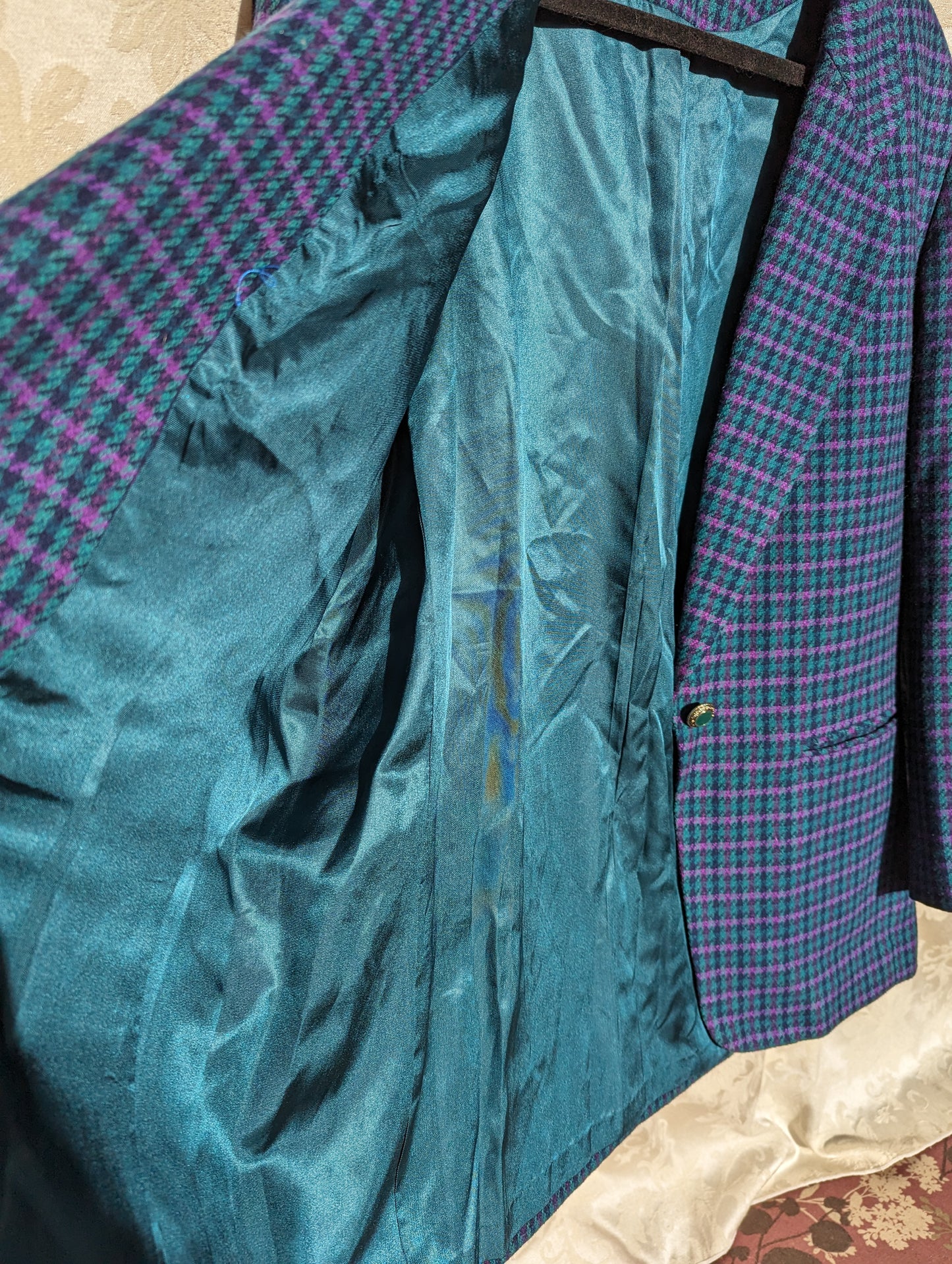 Vintage Pendleton Purple Green Black Houndstooth USA made 100% Wool Blazer Large